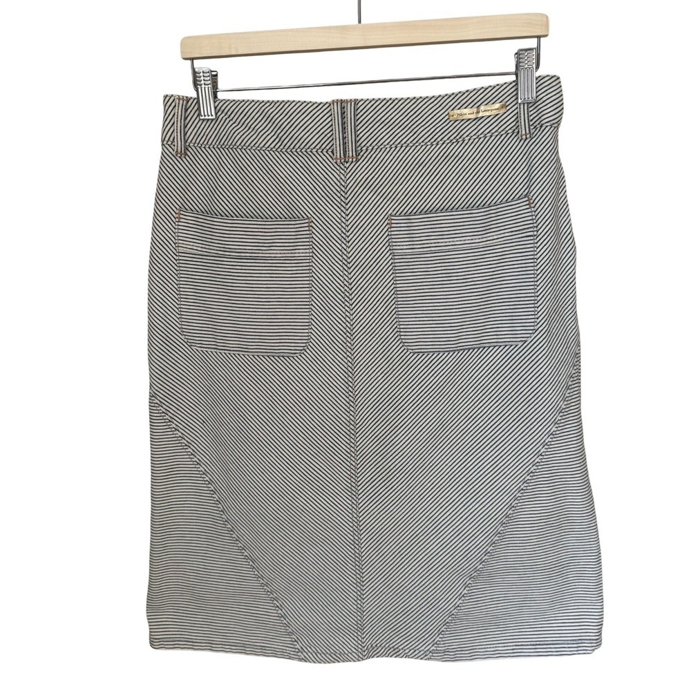 PILCRO Anthropologie Railroad Stripe Denim Skirt A-Line Blue and White Size 28 - Picture 9 of 16